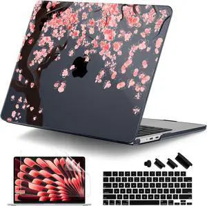 DONGKE for M4 MacBook Air 13.6 Inch Case 2025 2024 2023 2022 Model A3240 A3113 A2681 M3 M2 Chip, Plastic Hard Shell Case Cover with Touch ID for MacBook Air 13 Inch M4 - Cherry Blossoms