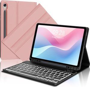 Galaxy Tab S9 FE 5G Case with Keyboard, Magnetic Detachable Bluetooth Keyboard | 7 Colors Backlit, Smart Folio Cover with S Pen Holder for Samsung Tab S9 FE 10.9"/S9 11", Auto Sleep/Wake Up Rose Gold