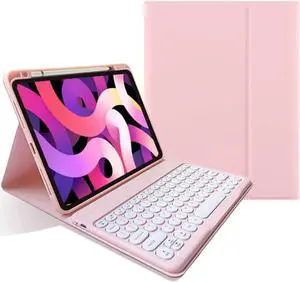 AnMengXinLing Keyboard Case for iPad Air 11 inch 2025(M3)/2024(M2)/Air 5/Air 4 with Pencil Holder, Cute Candy Color Round Key Detachable Keyboard aslo for iPad Pro 11 4th/3th/2nd/1st Gen, Pink