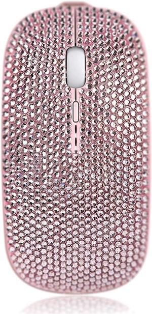 Bling Wireless Mouse for Girls, Pink Rhinestone Coverd Computer Mouse with USB Receiver, Sparkly Cute Flat Mice for Laptop, PC, Notebook, MacBook gifts