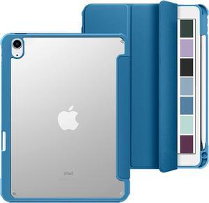 DuraSafe Cases for iPad Air 5th 2022 Air 4th 2020 Gen [iPad Air 4 Air 5 ] 10.9 Inch A2588 A2316 MM6R3LL/A MM6T3LL/A MYHX2LL/A Rugged Shell TPU Corner PC Transparent Back Case Pencil Holder - Blue