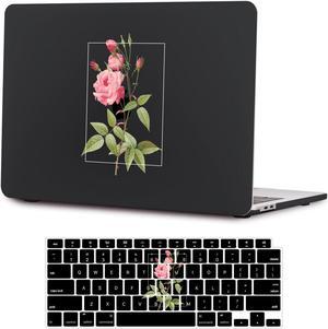 SaharaCase - Apple MacBook Air 13" M1 Chip Laptops Hybrid-Flex Arts Case with Silicon KeyPad Cover - Sleek Hard Shell, Snap-On, Anti-Slip Grip (Black Rose)