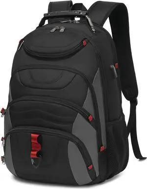 Boavan Laptop Backpack for men, 17.3 inch Laptop Bag with USB Port, Waterproof Travel Work Backpack Purse, Anti-Theft Teacher Nurse Doctor Casual Bookbags Office Business backpackBlack&Dark Grey