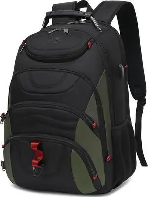 Boavan Laptop Backpack for men, 17.3 inch Laptop Bag with USB Port, Waterproof Travel Work Backpack Purse, Anti-Theft Teacher Nurse Doctor Casual Bookbags Office Business backpack,Black&Army Green