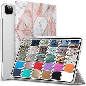DuraSafe Cases for iPad PRO 12.9 Inch 2021 5th 2020 4th Gen [ Pro 12.9 5 4 ] A2378 A2461 A2379 MHNR3LL/A MHNT3LL/A MY3K2LL/A MY3J2LL/A Printed PC Dual Angle Stand Clear Flip Back Cover - Pink Marble