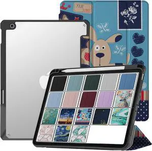 DuraSafe Cases for iPad 10.2 Inch 9 8 7 2021 2020 2019 [iPad 9th / 8th / 7th Gen ] A2197 A2270 A2602 Shock Absorbing Design with Soft Edges & Dual Angle Stand Pencil Holder Cover - Puppy Friend Print
