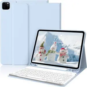 kenke Keyboard Case for iPad Pro 11 Inch 4th/3rd /2nd Generation (2022/2021/2020), Detachable Wireless Bluetooth Keyboard, Stand Folio Cover with Pencil Holder, Auto Sleep/Wake, Sky Blue