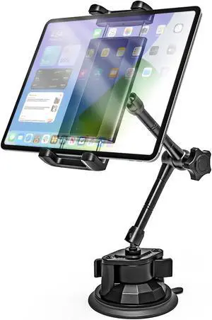 Kolasels Tablet Holder Mount for Car - Anti-Shake Dashboard Windshield Sunroof Stand for Truck/Car/Pickup/Van, Heavy Duty Metal Tablet Mount for 4-12.9" iPad Pro Air Mini, Z Fold, iPhone