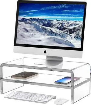 Egchi Acrylic Monitor Stand, 2 Tiers Clear Monitor Riser Computer Stand for Office, Home, Office, 5.12 Inches Hight PC Desk Stand for Keyboard Storage, Premium Platform for Laptop Printer TV Screen