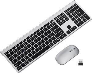 LINKEET Wireless Keyboard and Mouse for Mac, 2.4G/Bluetooth Keyboard and Mouse Combo Ultra Slim Low Profile 108 Keys USB C Rechargeable Silent Office Keyboard Mouse Set for Mac/Win, Black Grey