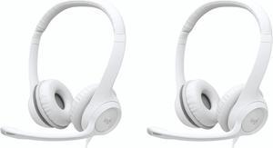 Logitech H390 Wired Headset with Mic for PC/Laptop, Stereo Headphones with Noise Cancelling Microphone, USB, in-Line Controls, Works with Chromebook, PC Headset, Bulk Packaging, 2 Pack (White)