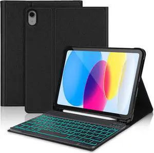 FARYODI for iPad 10th Generation Case with Keyboard 10.9 Inch, Wireless Detachable Folio Keyboard Cover, Slim&Light Soft Case with Pencil Holder for New iPad 10th Gen 2022, Auto Wake/Sleep, Black