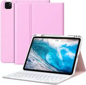 MoKo for New iPad Air 11 Inch Case with Keyboard 2025/2024 Released, Magic Detachable Folio Keyboard Cover with Pencil Holder for iPad Air 7th/6th/5th/4th Generation, Nosegay Pink