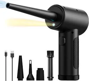 G · PEH Cordless Compressed Air Duster with LED Light 51000 RPM Powerful 6000mAh Rechargeable Electric Air Blower with 5 Replacement Heads for Cleaning Computer Keyboard Pet House Car Interiors