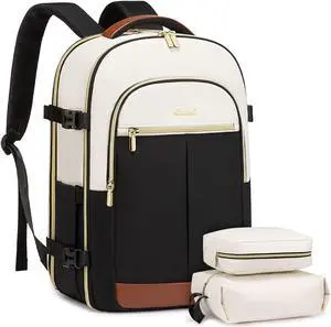 LOVEVOOK Travel Backpack for Women, TSA Carry On Flight Approved, Personal Item Travel Bag, Fits 15.6 Inch Laptop, Large Water-Resistant Backpack for Travel Work Weekender with 2 Packing Cubes