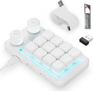 LUKCOZMO Macro Pad Macro Keyboard Programmable Keypad Customized 12-Key Mini Mechanical Gaming Keyboard One Handed Keyboard Bluetooth RGB OSU Micro Keyboard Macropad Knob 2.4G Receiver&Type C 1m Cable
