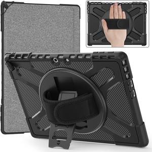 for Microsoft-Surface-Pro-9 13'' 2022 Rugged Case Armor w/Rotating Kickstand, Portable Shock-Proof Cover with 360deg Rotatable Stand & Hand Strap, Compatible with Type Cover Keyboard(Black)