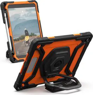 URBAN ARMOR GEAR UAG Designed for iPad 10.2" 9th/8th Gen 2020-2021 Case w/Built-in Screen Protector, Kickstand, Hand Strap Rugged Transparent Clear Military Grade Protective Cover Plasma Orange/Black