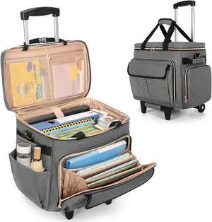 LUXJA Rolling Teacher Bag with Laptop Compartment and Detachable Dolly, Multifunctional Rolling Briefcase with Accordion File Area (Patent Pending), Gray