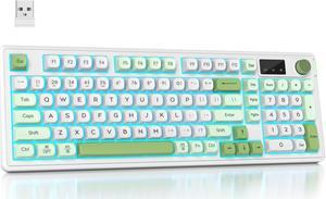 Mosptnspg RGB Mechanical Feel Membrane Wireless Keyboard, Wired/Bluetooth/2.4G Silent ABS Ball Cap Gasket Structure Gaming Office Keyboard for PC/Mac/Win(White Green)