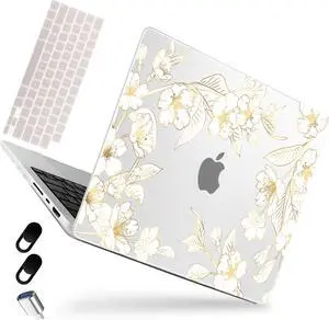 MEEgoodo for M4 MacBook Pro 16 inch Case 2024 2023 2021, Flexible & Matte Case Fit Model A3403/A3186/A2991/A2780/A2485 M3 M2 M1 Pro/Max, Golden Gradient Cherry