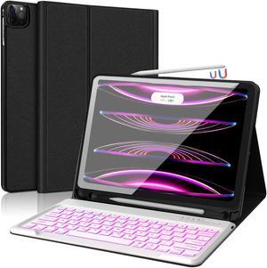 D DINGRICH iPad Pro 12.9 Case with Keyboard (6th Generation 2022, 5th Gen 2021) - Apple Pencil Holder, Magnetic Rechargeable Backlit Removeable Keyboard, Auto Sleep & Wake