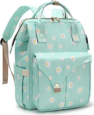 Mimfutu Flowers Laptop Backpack College School Backpack Bookbags Nurse Backpacks Travel Bags for Women Girls Fits 15.6 Inch Notebook (Daisy Green)
