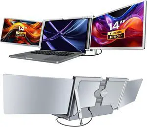 RayCue Triple Laptop Screen Extender,[Only 1 Cable to Connect],14'' FHD 1080P 16:10 USB-C Laptop Screen Extender for Windows MacOS, Plug and Play for 13-17.3'' Type-C/USB-A Laptop