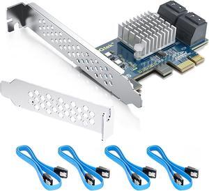 4 Port PCIe SATA Card with 4 SATA Cable, 6Gbps SATA3.0 Expansion Card, ASMedia ASM1064 chip, PCIe 3.0 X1, Support SSD and HDD, with Full Height and Low Profile Bracket