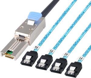 2PCS Mini SAS 26P SFF 8088 Male to 4 SATA 7Pin Female 1M 3.3FTCable with Latch,Mini SAS Host/Controller to 4 SATA Target/Backplane