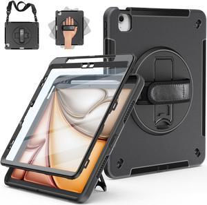 Miesherk Case for iPad Air 13 Inch 2024, Military Grade Heavy Duty Shockproof iPad Air 6th Generation Case 2024 - Screen Protector, Rotating Stand, Pencil Holder, Hand/Shoulder Strap, Black