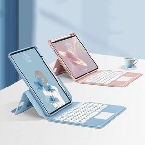 iPad Mini 6th Generation Magnetic Case Touchpad Keyboard Vertical Detachable Keyboard Removable Transparent Back Cover with Pencil Holder (Blue)