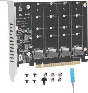M.2 NVME SSD to PCIE X16 Adapter, 4x32Gbps M.2 NVME (m Key) SSD to PCIe 3.0 x 4 Port Host Controller Expansion Card with Individual LED Indicator