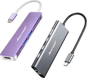 Hiearcool 8IN1 USB C Hub Ethernet (Grey), 7IN1 USB C Dongle (Purple)
