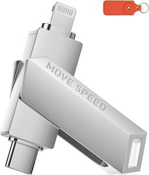MOVE SPEED 512GB MFi Certified Flash Drive for iPhone, USB C 3.1 Gen1 High Speed Thumb Drive, Photo Stick USB Drive with Keychain Leather Case, Compatible with iPhone/iPad/Android/PC etc