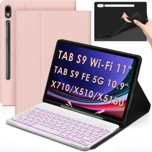 DETUOSI Backlit Keyboard Case for Samsung Galaxy Tab S9 11"/ S9 FE 10.9" (Wi-Fi/ 5G LTE) 2023 Android Tablet with S Pen Holder | Soft TPU Back Cover | Magnetic Closure | Wireless Detachable Keyboard
