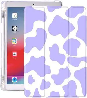 Idocolors Purple Cow Pad Case for 10.5" iPad Pro2017/iPad Air 3 White Cow Spot Anti-Scratch Shockproof with Pencil Holder Lightweight Smart Trifold Stand Case(Model Number:A1701 A1709 A1852)