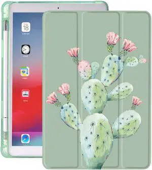 Idocolors Cactus Design Case for iPad 5th/6th Generation - Cacti Green Anti-Scratch Lightweight With Pencil Holder, Trifold Stand, Soft TPU Cover (A1822 A1823 A1893 A1954)