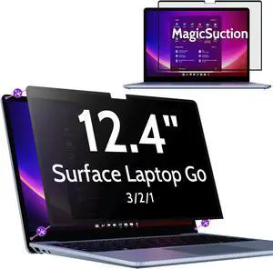 Peslv Privacy Screen for 12.4 Inch Surface Laptop Go 3/2/1, MagicSuction Removable Anti Spy Black Protector, Glare Blue Light Filter for Microsoft Laptop Computer Monitor