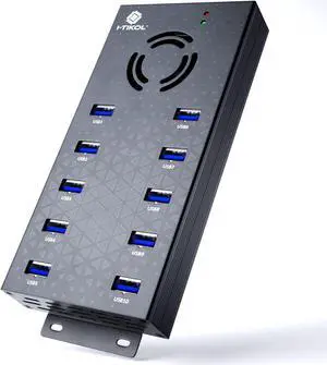 USB 3 0 Hub - 10 Ports Powered USB Hub - Charging & High-Speed Data Transfer USB Expander Hub - up to 5Gbps High-Speed USB Splitter - Aluminum Alloy Multiple USB Port Hub for Laptop Phone Tablet PC