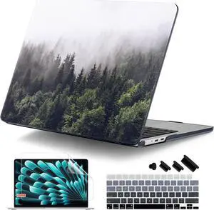 DONGKE Compatible with M4 MacBook Air 15 inch Case 2025 2024 2023 A3241 A3114 A2941 M3 M2 Liquid Retina Display Touch ID, Plastic Hard Case & Keyboard Skin & Screen Protector- Forest