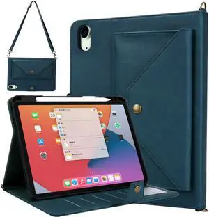 iPad Mini 6 Case with Strap iPad Mini 6th Generation 2021 8.3 inch with Pencil Holder Small Pouch Pocket Shoulder Strap,Suitable for Carrying Outdoor (Green 005)