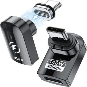 DuHeSin USB C Magnetic Adapter, (2 Pack) Right Angle Magnetic USB C Adapter 24 Pins with PD 140w Charge USB4 40Gbps 8K 60Hz for Thunderbolt 3/4, MacBook Pro/Air, Swtich and More Type C Devices