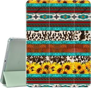 JOYLAND Turquoise Pad Case for iPad 5th/6th Generation Leopard Print Anti-Scratch Lightweight with Pencil Holder Trifold Stand Case Soft TPU Cover(Model Number:A1822 A1823 A1893 A1954)