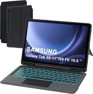 for Samsung Galaxy Tab S9 FE 10.9 inch/Tab S9 11 inch Case with Keyboard - 7 Color Backlit Tablet Keyboard Cover with Touchpad - Magnetic Detachable Keyboard with S Pen Holder for Tab S9 11" /S9 FE
