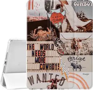 JOYLAND Pad Case West Cowboy White for iPad Mini 6 - Cool Girl Anti-Scratch Shockproof with Pencil Holder - Lightweight Smart Trifold Stand Case
