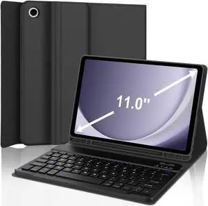 Keyboard Case for Samsung Galaxy Tab A9+ Tablet 11", Dechatable Keyboard Bluetooth, Smart Cover Compatible with S Pen, w/Pencil Holder Auto Sleep/Wake Synthetic Leather Folio for Tab A9 Plus, Black