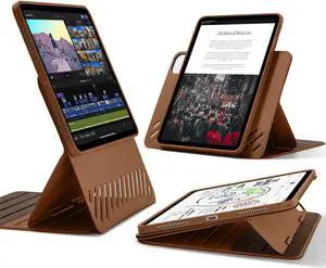 ESR for iPad Pro 11 Inch Case 2024 5th Gen (M4), Rotating Case with Removable Magnetic Cover, Adjustable Portrait/Landscape Stand with Raised Screen View, 9 Standing Angles, Shift Series, Brown