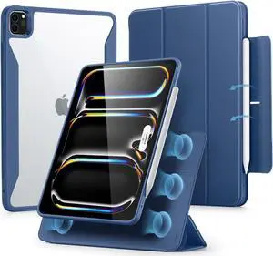 ESR for iPad Pro 11 Inch Case M4(2024), iPad Pro 11 Case with Pencil Holder, Removable Magnetic Cover, Vertical Stand, Fully Supports Pencil Pro and Pencil(USB-C), Rebound 360 Series, Dark Blue