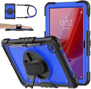 SEYMAC stock Tablet Case for Lenovo Tab M11 (TB330FU/TB330XU)/Idea Tab 11" (TB336F) 11 inch 2024/2025 Drop-Proof Protection Cover with 360° Rotate Strap [Pen Holder] & Screen Protector, Blue+Black